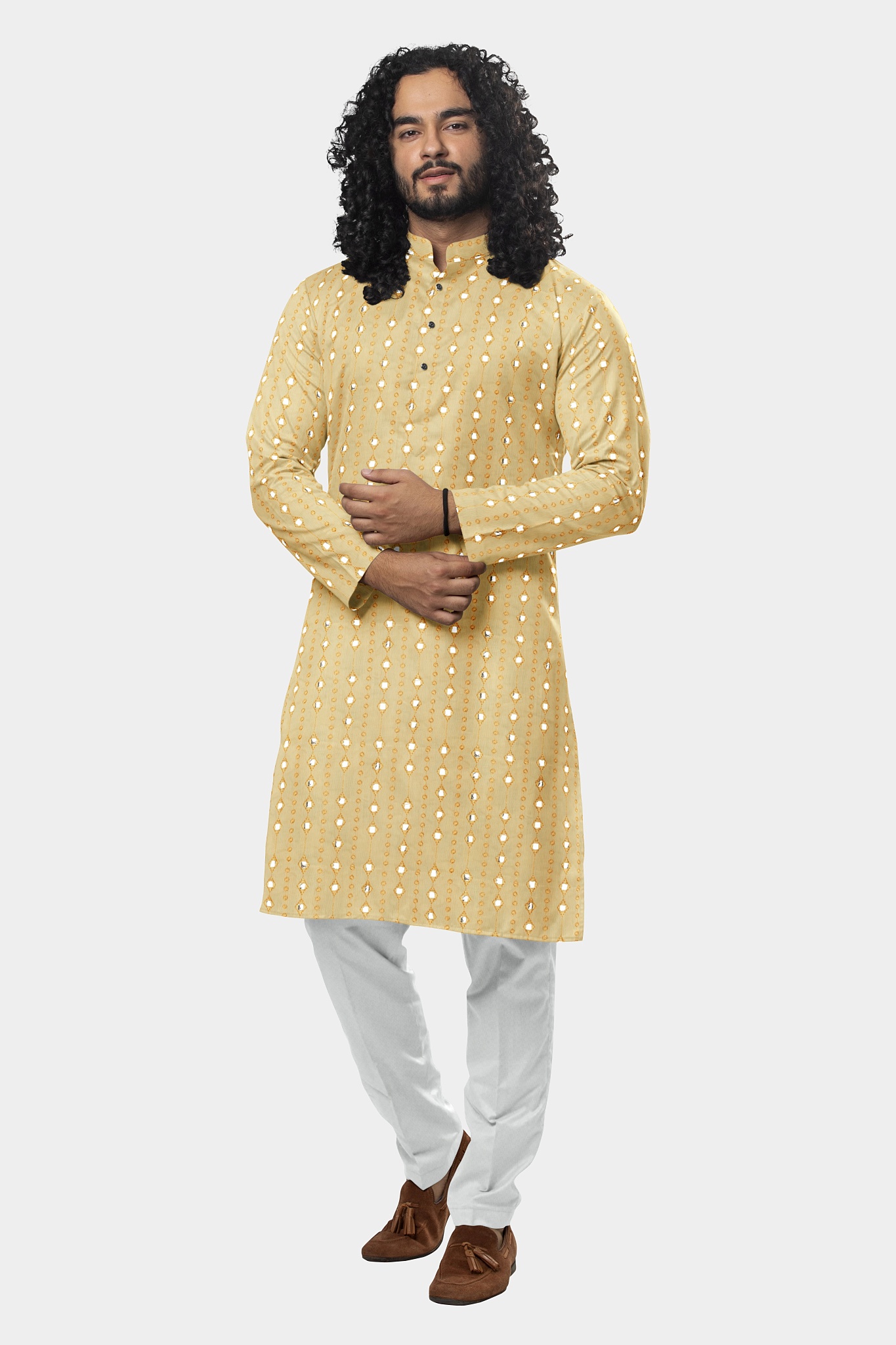 Golden Meadow on Greenish Yellow Kurta with Mirror Embroidery SK34